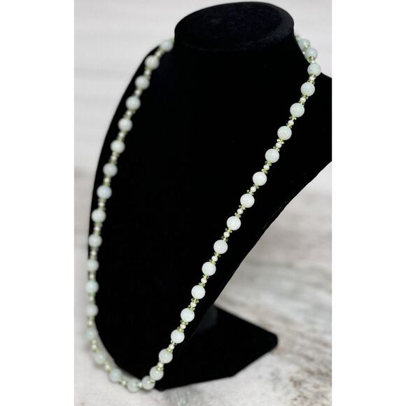 NOS 14K Gold GSJ Signed Jade Pearl Peridot 24in Beaded Necklace - Picture 5 of 10